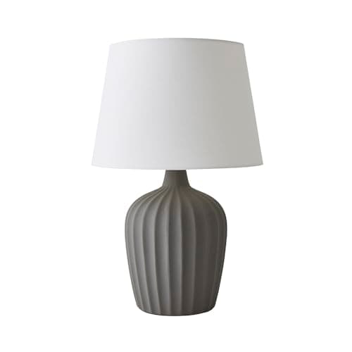 Image of ValueLights | Serena Natural Tapered Linen Lamp Shade Ribbed Ceramic Grey Table Lamp with Bulb | Table Lamps, Home Décor & Improvement Essential | Light Bulb Included