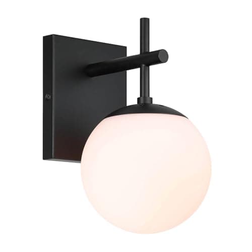 Image of XiNBEi Globe Glass Wall Light Indoor Matte Black Sconce Wall Lights with White Glass, Modern Wall Lighting Fixtures for Living Room Bedroom Bedside Loft Hallway NL-W1320-MB