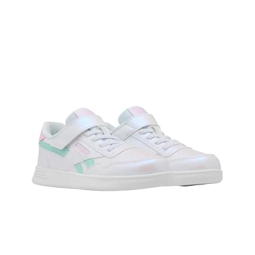 Image of Reebok Court Advance Elastic Lace & Top Strap Trainers, FTWRWHITE/GLITCHAQUA/FROSTEDBERRY, 34 EU, Ftwrwhite Glitchaqua Frostedberry, 1.5 UK