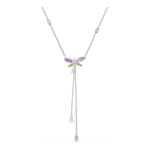 Image of Swarovski X Ariana Grande Y Necklace, Mixed Cuts, Dragonfly, Multicolored, Rhodium Plated