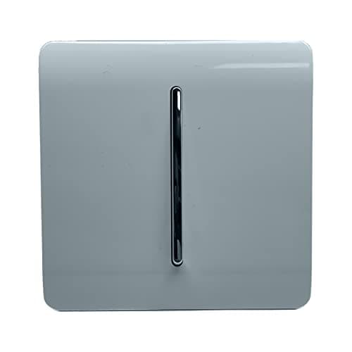 Image of Trendi 1 Gang 2 Way 240V Screwless Raised Front Plate Plastic Artistic Modern Glossy 10 Amp Chrome Rocker Single Electrical Wall Light Switch Cool Grey - ART-SS2CG