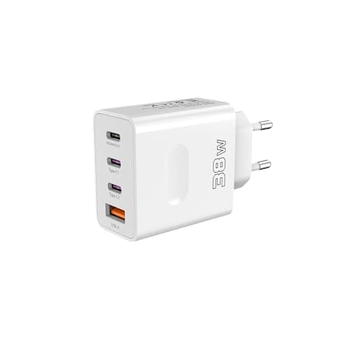 Image of EU Travel Adapter Charger, 38W European Plug Adapter Fast Charging with 3 USB C+1 USB A, European Wall Adaptor EU Plug Fast Charger Compatible with iPhone 17 16 15 14 13 11 Pro Max,Samsung Galaxy