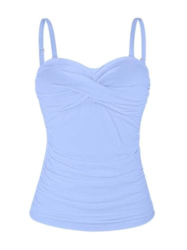 Image of Ocean Blues Women's Sea Blue Twist Bandeau Swimsuit Top Ruched Tummy Control Tankini Top Size Medium