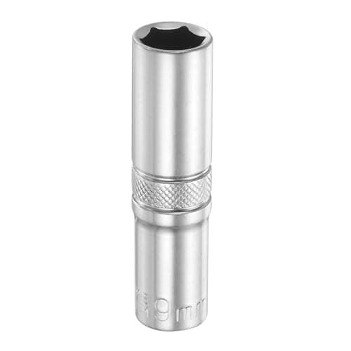 Image of sourcing map 6 Points Deep Socket 1/4" Drive 9mm Deep Metric CR-V Steel Polished Nickel Plating Flip Sleeve 50mm / 2" Extra Long Socket Tool for Home Auto Nuts Bolts Repair