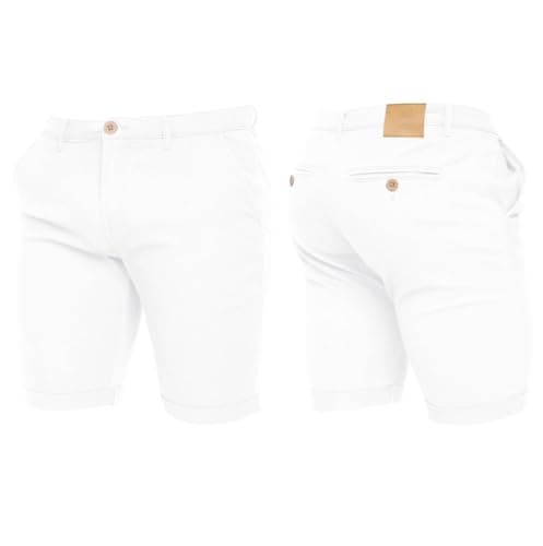 Image of Crosshatch Mens Stretch Slim Fit Chino Shorts with Pockets for Summer, Holiday, Golf by Jeanbase White 32