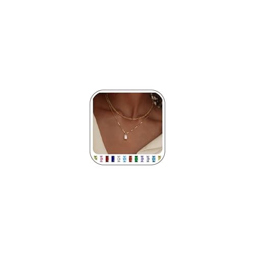 Image of FIOROYAL 14K Gold Plated Birthstone Necklace for Women Girls,Layered Gold Necklace Stack,Dainty Cubic Zirconia Pendant Necklace,Diamond Necklaces Birthstone for April Birthday Gifts Jewellery