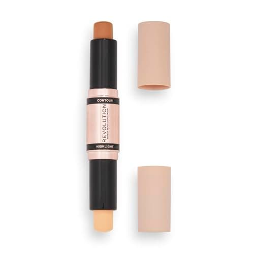 Image of Makeup Revolution Contour Stick Duo Cream Contour & Highlight, Defines Cheekbones & Sculpts the Face, Vegan & Cruelty-Free, Medium, 2.4g