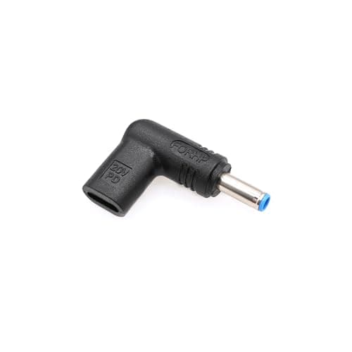 Image of JZK USB Type C female to male DC 4.5 x 3.0 mm adapter for HP laptop, 20V PD charging converter plug, Right angled USB C connector to 4.5mm x 3.0mm DC barrel jack adaptor