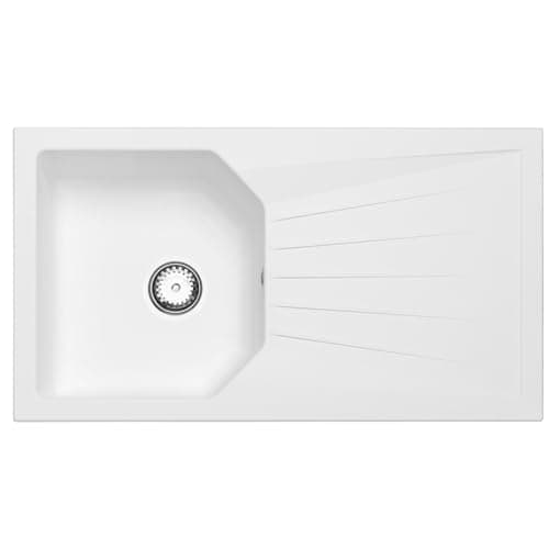 Image of Liquida AGV780WH 1.0 Bowl Composite Reversible White Kitchen Sink and Waste Kit