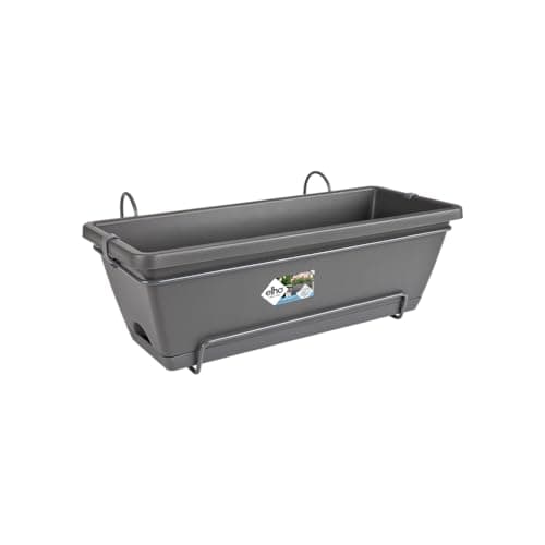 Image of elho Barcelona Allin1 50 Planter for Balcony and Outdoor Use 100% Recycled Plastic Diameter 49.5 x Height 18.5 cm Black/Anthracite