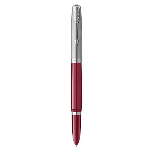 Image of Parker 51 Fountain Pen | Burgundy Barrel with Chrome Trim | Fine Nib with Black Ink Cartridge | Gift Box