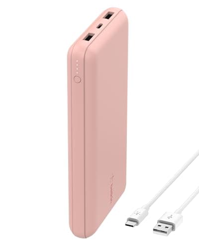 Image of Belkin USB C Portable Charger 20000mAh, 20K Power Bank with USB Type C Input Output Port and 2 USB A Ports with Included USB C to A Cable for iPhone, Galaxy, Pixel, iPad, AirPods and More – Rose Gold