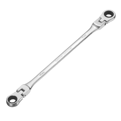 Image of sourcing map Double Box End Wrench Extra Long Flex Head Metric 10 x 11 mm 72-Tooth 12-Point Ratcheting Double Box End Wrench 180 Degree Flex Head CR-V Steel for Garage Repair DIY, Silver