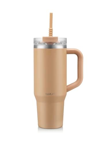Image of Bodum Travel Mug Tumbler 1.2 L Iced Vanilla Latte - Metal Water Bottle with Straw, Handle and Lid - Dishwasher Safe - for Cold Drinks and Warm Coffee