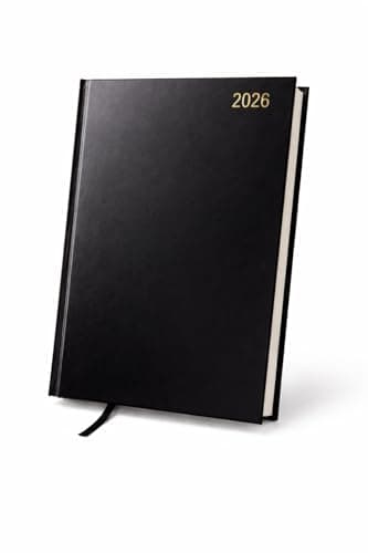 Image of Top Sale 2026 A4 Day Per Page Diary – Full Page Saturday & Sunday, Premium Hardcover Daily Planner with Ribbon Marker, Black Professional Desk Organiser for Work Study