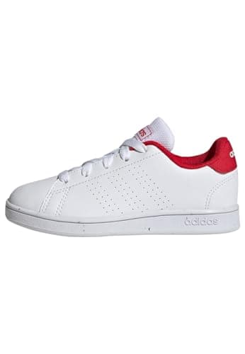 Image of adidas Unisex Kids Advantage Lifestyle Court Lace Shoes, Cloud White/Cloud White/Scarlet, 6.5 UK