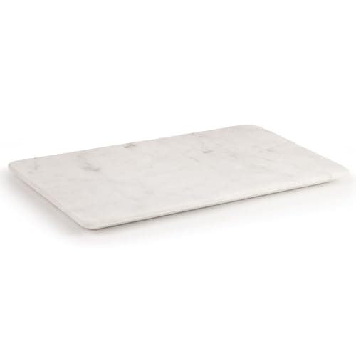 Image of EHC Large Natural Marble 3 in 1 Chopping Board, Serving Tray Or Decorative Tray with Anti-Slip Pads, Multi-Purpose Kitchen & Serving Boards, White, 37.5 x 22 x 2 cm