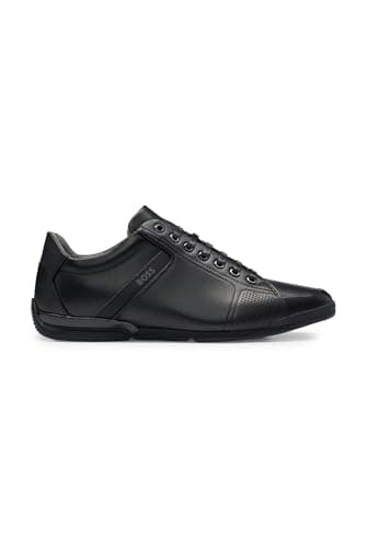 Image of BOSS Mens Saturn Lowp Leather Trainers with Odour-Control Lining Size 10 Black