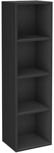Image of Blisswood Wooden Bookcase, 4 tier Bookshelf Storage Shelves, Cube Storage unit, Narrow shelving unit for Home, living room display shelves, bedroom and office furniture (Black)