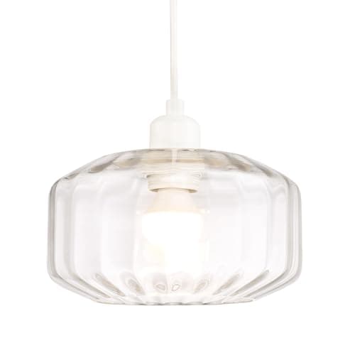 Image of Contemporary Clear Ribbed Glass Non Electric Pendant Lamp Shade with Flat Style | 13cm x 20cm | for Kitchen Island Living Room Bedroom Dining Room etc by Happy Homewares