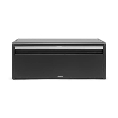 Image of Brabantia Fall Front Bread Bin – Large Countertop Storage Box for Bread, Bagels, Rolls – Space-Saving Design with Flat Top – Matt Black