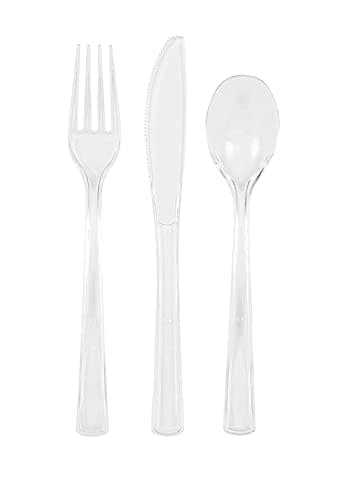 Image of Clear Solid Assorted Plastic Cutlery - Classy & Elegant Flatware Design - Perfect for Parties, Weddings & Events - 18ct, White