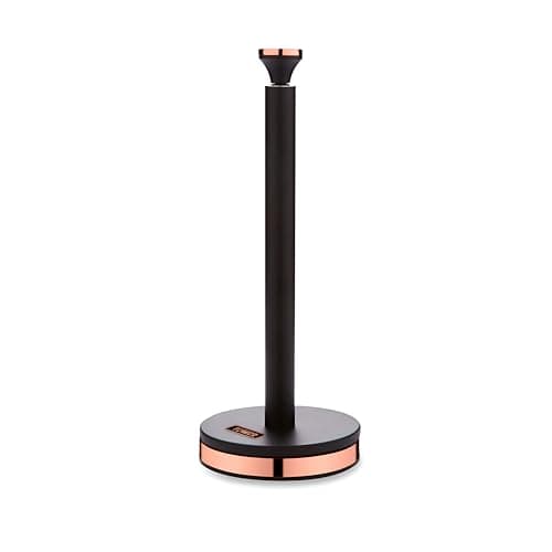 Image of Tower T826133BLK Cavaletto Towel Pole Kitchen Roll Holder with Soft Underliner, Black and Rose Gold