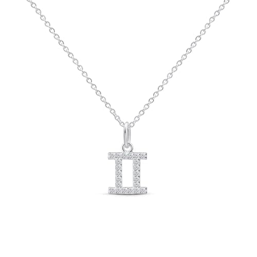 Image of Amberta Women's 925 Sterling Silver Zodiac Necklace with Cubic Zirconia - Gemini Zodiac Sign Necklace