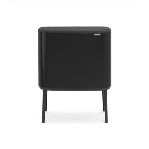 Image of Brabantia Bo Touch Bin - 1 x 36 Litre Inner Bucket (Matt Black) Waste/Recycling Kitchen Bin with Removable Compartment + Free Bin Bags