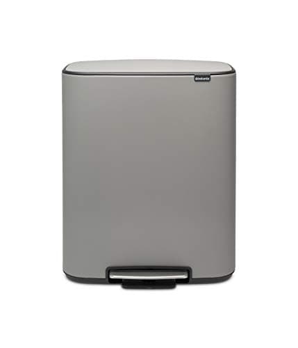 Image of Brabantia Bo Pedal Bin - 2 x 30L Inner Buckets (Mineral Concrete Grey) Large Waste/Recycling Kitchen Bin - Soft Closing Lid