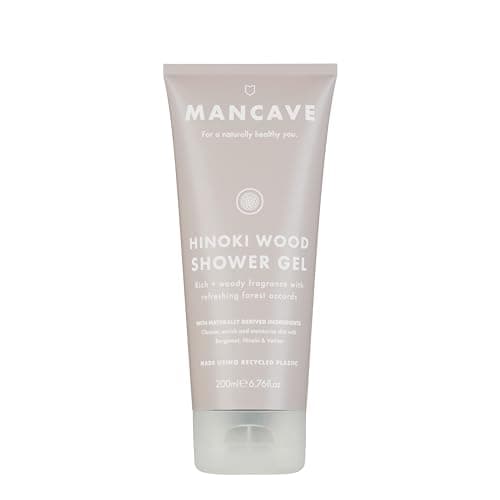 Image of ManCave Hinoki Wood Mens Shower Gel, 200 ml, Body Wash, Natural Ingredients, Vegan and Cruelty-Free, Warm Woody Shower Gel for Men with Hinoki Cypress, Bergamot, Vetiver, Body Wash for Men