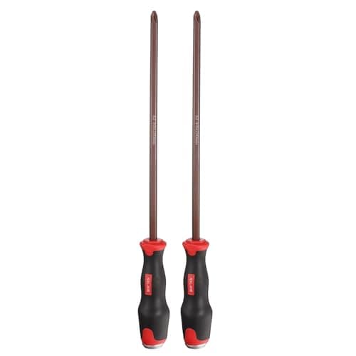 Image of sourcing map 2pcs PH4 Phillips Screwdriver #4 14.96" Magnetic Screwdrivers 5.12" Heat-Treated S2 Alloy Steel with Ergonomic Handle for DIY Repairing, Red Brown