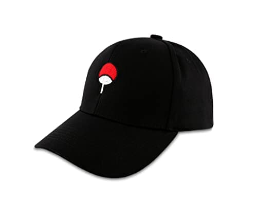 Image of Roffatide Anime Naruto Uchiha Symbol Baseball Cap Adjustable Dad Hat Low Profile Snapback Hat Embroidered Cotton Curved Brim Golf Hat Black