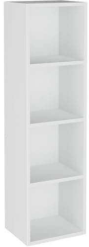 Image of Blisswood Wooden Bookcase, 4 tier Bookshelf Storage Shelves, Cube Storage unit, Narrow shelving unit for Home, living room display shelves, bedroom and office furniture (White)