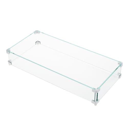 Image of Tempered Glass Fire Pit Wind Guard – Rectangular 73.7x33x11.4 cm, 8mm Thick, Flame & Spark Protection for Gas/Propane Fire Tables – Aluminium Alloy