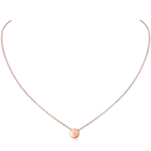 Image of ChicSilver Womens Silver Necklace Rose Gold Round Pendant Necklaces 925 Sterling Silver Tiny Small Necklaces for Women Ladies