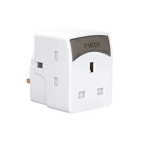 Image of PARTH 3 Plug Adapter with LED Indicator - 3 Way Triple Plugs Toothbrush Adapter Plug - Multi Plugs Extension Plug Socket - UK Socket Power Extender Block Sockets for Home,Hotel,Dorm,Office (13A 3250W)