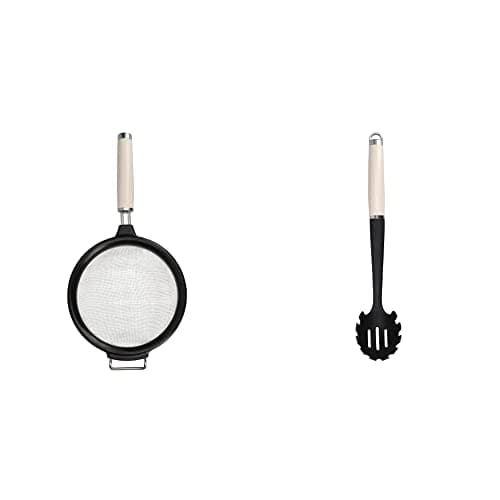 Image of KitchenAid Sieve, Mesh Strainer, Medium 17.5 cm, Almond Cream & Pasta Server, Stainless Kitchen Utensil, Durable and Easy to Clean, Almond Cream
