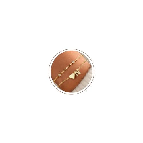Image of Turandoss Gold Initial Bracelets for Womens Personalised Name Heart Bracelet N Letter Bracelets for Girls Jewellery Mothers Day Gifts for Kids Girls Women Girlfriend Jewellery Gift for Her