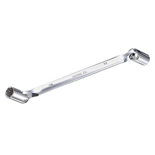 Image of uxcell 12 Point Flexible Head Socket Wrench, 10mm x 11mm Metric Double Swivel Box End, CR-V 180 Degree Rotation for Mechanical Repair