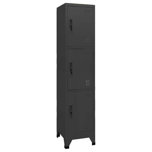 Image of GeenYuu Locker Cabinet Anthracite Steel 38 x 45 x 180 cm with 3 Lockable Doors and Ventilation Slots, Name Plate Holder, Multi-Purpose Cabinet for Office, Garage, Basement, Utility Room