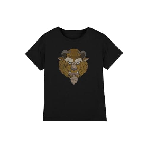 Image of Beauty And The Beast Beast Head Girls T Shirt, Black, 7-8 Years