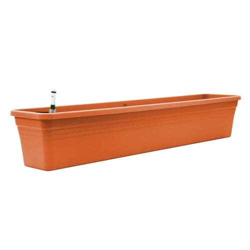 Image of simpa Terracotta Balcony Window Trough with Watering System - 100cm (L) x 19cm (W) x 17.5cm (H)