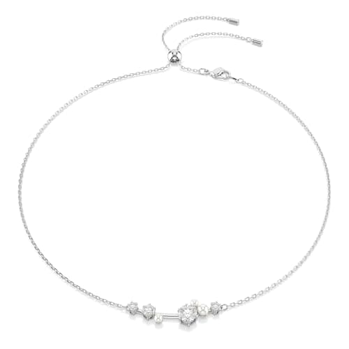 Image of Swarovski Constella Pendant Necklace, Clear Round-Cut Crystals and Crystal Pearls in a Rhodium-Finished Setting, Part of the Constella Collection
