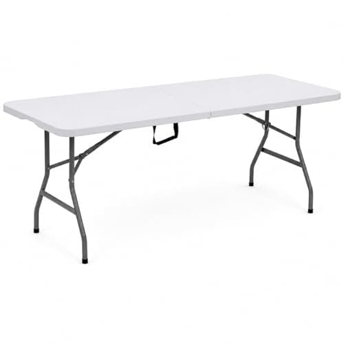 Image of 1ABOVE 6FT Heavy Duty Folding Table – 180cm Rectangular Trestle Table – Portable Foldable Plastic Table for Outdoor & Indoor Use – Picnic, BBQ, Camping, Garden, Wedding, Catering – White