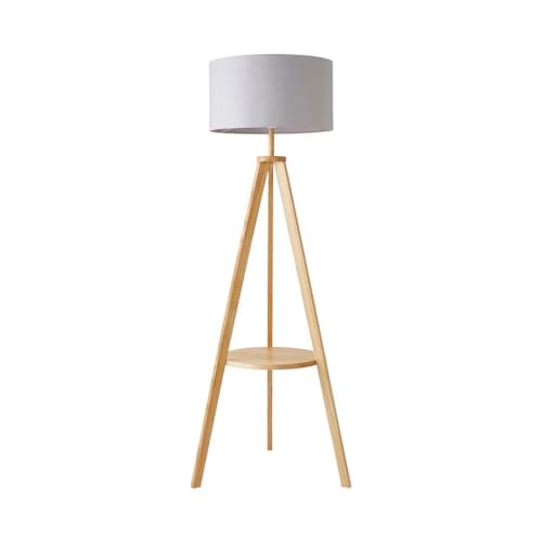 Image of MiniSun | Modern Light Wood Tripod Design Floor Lamp with Storage Shelf and Grey Drum Shade | Floor Lamps & Torchieres, Home Décor, Improvement & Lifestyle Essential