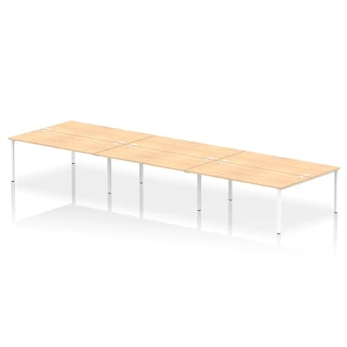 Image of Mr Office Impulse Back to Back Bench Desk - 1600mm deep, White Frame, 6 Person, Maple, 5400