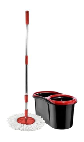 Image of Spin Mop and Bucket Set | 16 Litres | Microfibre Mop Head | Long Handle Extendable Stainless Steel | Floor Cleaning | 360° Rotating Mop with Easy Wringer | Wet and Dry - By Orion Stationery