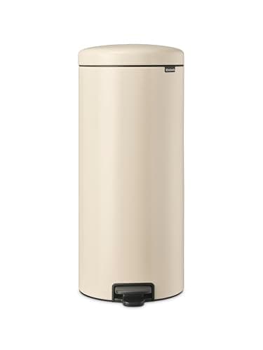 Image of Brabantia - NewIcon Pedal Bin 30L - Large Waste Bin for Kitchen - Soft Closing Lid - Light Pedal Operation - with Removable Inner Bucket - Non-Slip Base - Soft Beige - 29 x 38 x 68 cm