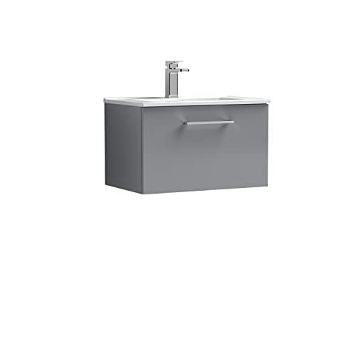 Image of nuie ARN2222B Arno Wall Hung 1 Drawer Vanity Unit & Minimalist Ceramic Basin, 600mm, Satin Grey